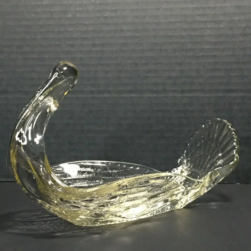 Vintage Heavy Clear Glass Bird SWAN Animal Bowl Serving Dish